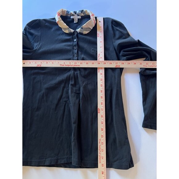 Burberry Brit black long slv puff slv plaid collar henley polo L designer preppy - Picture 6 of 10